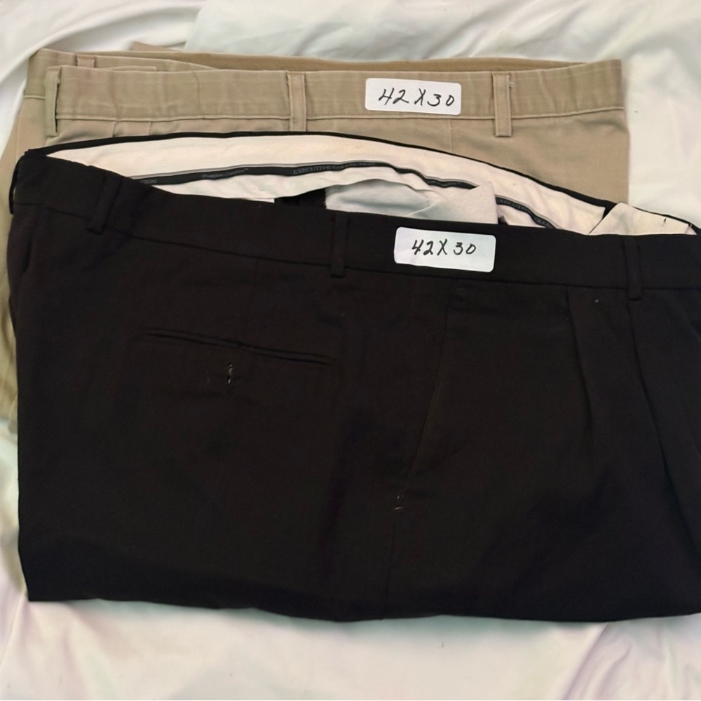 Pair Men's Black and Tan chino and khaki Pants